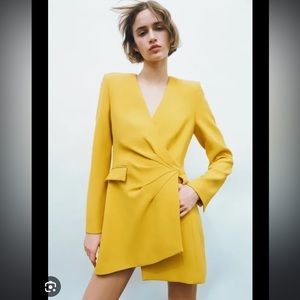 NWT Zara yellow Draped Blazer Dress Limited Edition